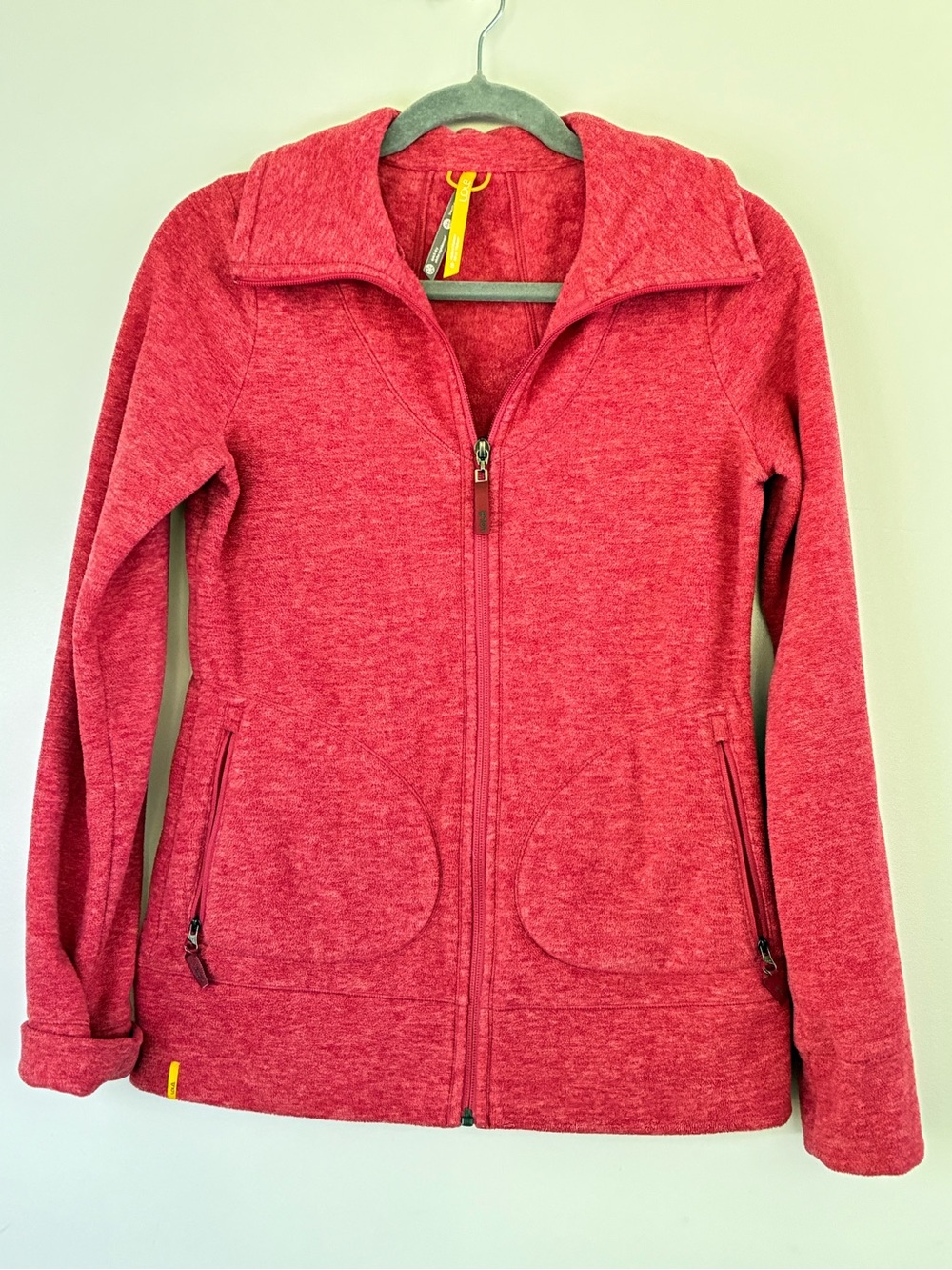 Lole Heathered Pink Full-Zip Jacket Quick Dry Breathable Yellow Detail S